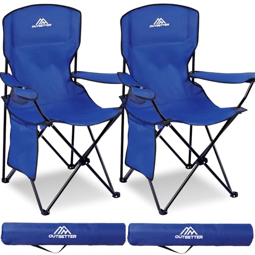 Vivo Technologies Set of 2 Lightweight Folding Portable Camping Chair with Cup Holder and Side Pocket Outdoor 120kg Capacity, Fishing, Picnics and Travel Blue