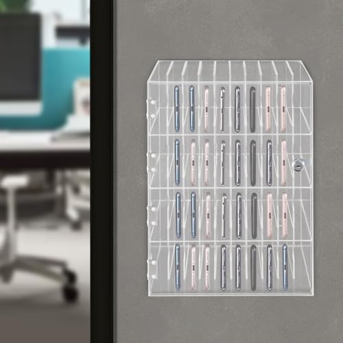 Clear Cell Phone Locker Box, Cell Phones Storage Cabinet, Cell Phone Storage BoxAluminum Alloy Pocket Chart Storage Cabinet for Cell Phones,Wall-Mounted with a Locked Storage Lockers (40 Slots)