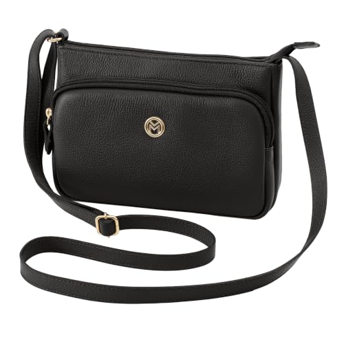 Bolsa Feminina Couro Alça Transversal Mariart Bolso Frontal Zíper Rosalina (Preto)