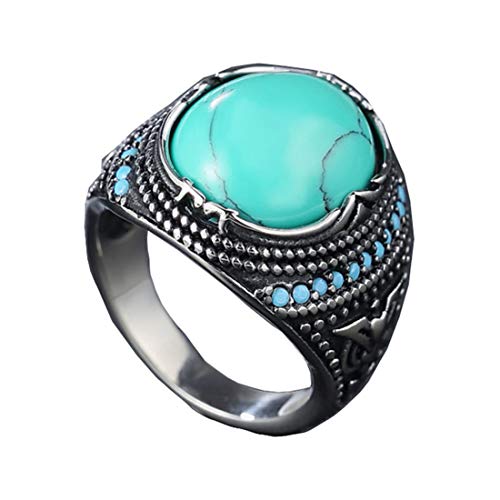Bague pour homme acier sans irritation alliance rétro royal turquoise