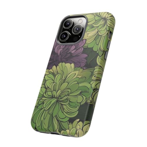 Coque iPhone 14 Pro Max chrysanthème violet et vert rigide mate - 2