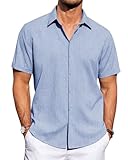 J.VER Men's Linen Shirts Casual Short Sleeve Button Down Shirt for Men Beach Summer Vacation Holiday Tops Sky Blue Medium