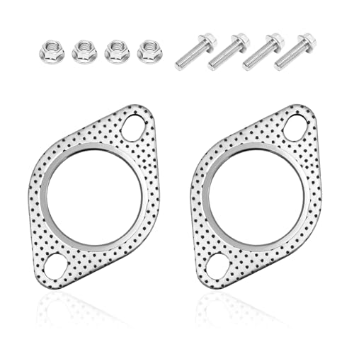 FSTURIOS 2PCS Car Exhaust Gasket, Ultra Seal 2-Bolt 2 Inch Exhaust Flange Gasket Replacement with 4 Screws, Reinforced High Temp Exhaust Manifold Gasket for Turbo Catback Headers