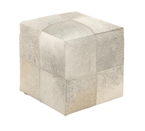 Deco 79 Leather Handmade Living Room Stool Cowhide Patchwork Ottoman,