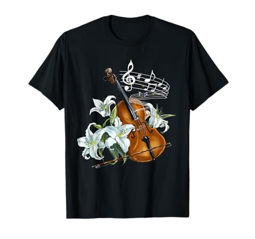 Illustration Florale pour Violon avec lys Blancs et Notes de Musique T-Shirt
