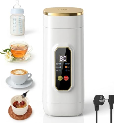 Hervidor de Viaje Pequeño, 450ml Mini Hervidor con 6 Ajustes de Temperatura LED Indicador de Temperatura en Tiempo Real Eléctrico Portátil para Té, Leche de Bebé, Zafé, Camping