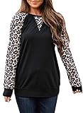 Diukia Women's Fashion Leopard Print Pullover Sweatshirt Color Block Raglan Long Sleeve Pullover Shirt Casual Round Neck Sweatshirts Tops for Women Teen Girls Juniors Ladies Black S