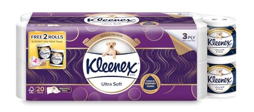 Kleenex 3Ply Cottony Clean Toilet Tissue 20 Rolls + FOC 2R 4-Ply Toilet Tissue