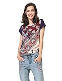  Desigual T-Shirt Short Sleeve GANGES Woman Blue Camiseta, Azul (Navy 5000), S para Mujer