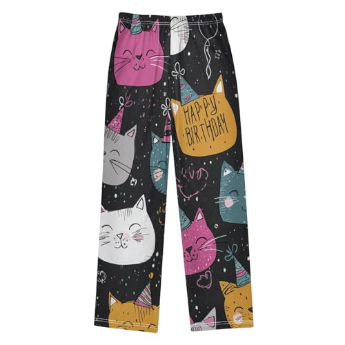 Birthday Cat Boys Long Pants Soft Trousers Elastic Waist Kids Lounge Bottoms with Pockets S-XL2