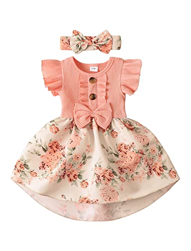 Image of Toddler Baby Girl Dress Floral Ruffle Sleeve Casual Beach Sundress Princess Skirt Clothes Summer Outfits Newborn Dresses