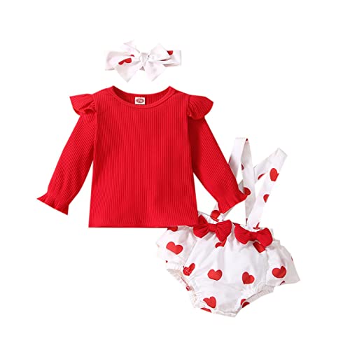 Roupas de Dia dos Namorados para bebês recém-nascidos blusa de manga comprida + shorts suspensórios
