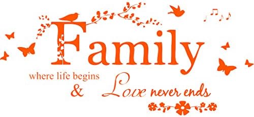 Blinggo Orange 22" x 10" Family Letter Quote Removable Vinyl Decal Art Mural Home Decor Wall Stickers
