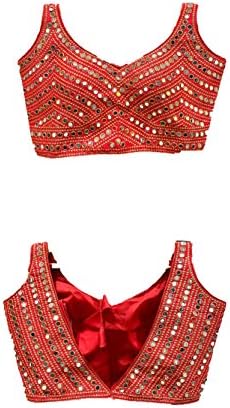 Vihu Fashion Women's Multicolor Phantom Silk Sequin Sleeves Saree Blouse (Half Sleeves Included)