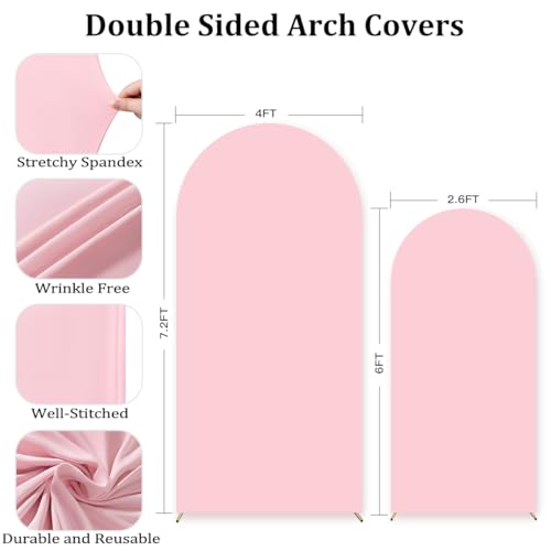 Image of MLMC Arch Backdrop Cover Set of 2 6+7.2FT Pink Fitted Spandex Backdrop Stand Cover Stretchy Round Top Chiara Arch Cover for Baby Shower Birthday Party Wedding Ceremony Photography Background Decor