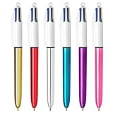BIC 4 Colours Shine Ballpoint Pens Medium Point (1.0 mm) - Assorted Metallic Barrels, Box of 12