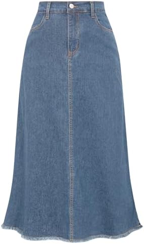 Belle Poque Vintage Denim Skirts for Women Elastic High Waist Fra...