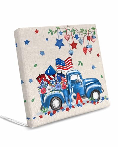 Homechoid 4th of July Floral Indoor Outdoor Couch Cushion Covers Replacement 2 Pack, Patriotic Memorial Truck Love Star Leaves Waterproof Chair Sofa Seat Cover with Ties 24x24x4