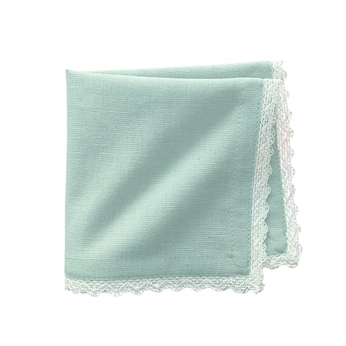 Image of FINGERCRAFT Cloth Napkins Set of 12 (12x12 Inch) - Cotton Linen Blend Dinner Napkins with Trim Lace Edge & Mitered Corners, Reusable Farmhouse Table Napkins for Wedding, Party & Daily Dining (Aqua)
