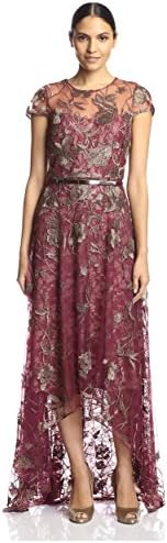 Marchesa Notte Women's Belted Gown with Metallic Embroidery