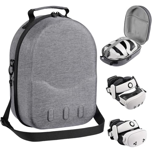 Large size Case for Meta Quest 3/3S, Compatible with Meta Quest 3/3S VR Headset, Controller Grips, Compatible with Battery Elite Strap, controllers and accessories Hard-shell travel storage case-Grey