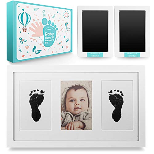 EDELHAND© Baby set d'empreintes de mains et de pieds avec 2 grands tampons encreurs "CleanTouch" - Impression à l'encre de la main et du pied de bébé comme cadre photo de haute qualité Cover