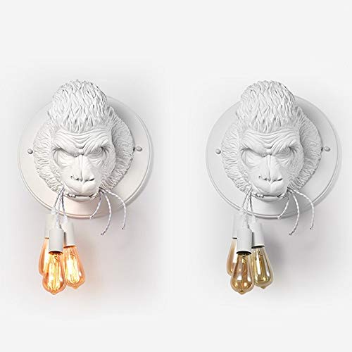 Sunny Lingt Resin Gorilla Ape Wall Lamps Light Modern Creative 3- Light Wall Light Fixtures, Nordic Gray/White Animal Wall Sconce For Home Decor, Loft Industrial Bedroom Bedside Lamp Wall Art E27 #TOP3