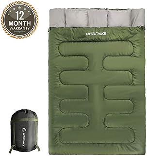 Hitorhike Double Sleeping Bag with Pillows for Camping, Hiking, Traveling, Backpacking, Queen Size