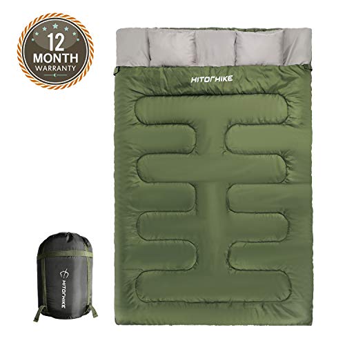 Hitorhike Double Sleeping Bag with Pillows for Camping, Hiking, Traveling, Backpacking, Queen Size