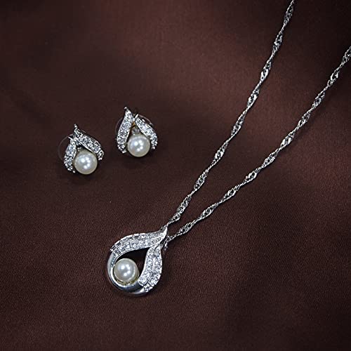 Image of I Jewels Glittering Cubic Zirconia Designer Chain Pendent Necklace With Earrings Set for Women