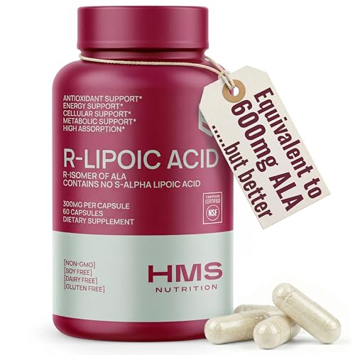 HMS Nutrition Stabilized R-Lipoic Acid 300 mg per Serving — Pure R Alpha Lipoic Acid (R-ALA) High Potency Active R Isomer Antioxidant Nerve & Metabolism Support — NSF Certified Non-GMO Vegan 60Capsule