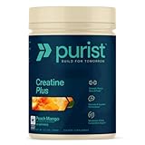 PURIST Protein Creapure Creatine Plus Monohydrate | Workout Powder Supplement | Women Men Muscle Strength Energy Recovery | Clean Nutrition | NSF Certified | Contains Sugar Free Stevia (Peach Mango)