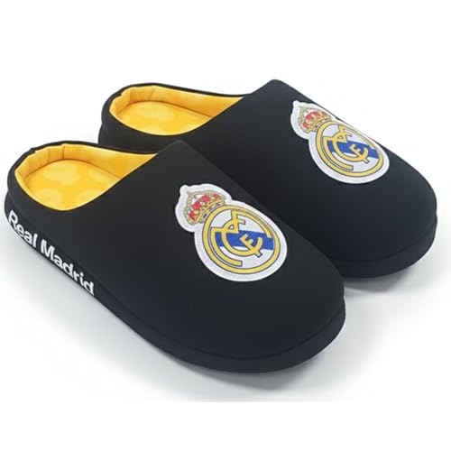 Real Madrid Zapatillas de casa para Niño y Adulto – Oficiales, cómodas y acolchadas (tallas 30/31 a 45/46) (Negro, 43/44, Sistema tallas calzado EU, Adulto, Números (rango), mediano, 43, 44)