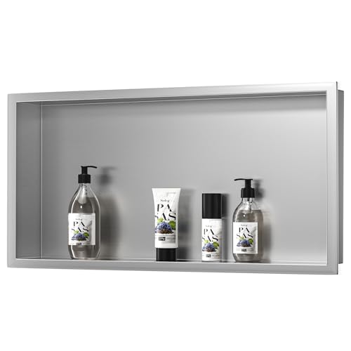 Stainless Steel Shower Niche 24" X 12" Brushed No Tile Needed Niche Shower Recessed Wall Horizontal Niches for Bathroom Storage Over Mount Installation