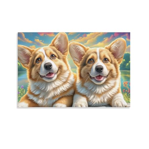 Cuadro en lienzo de Corgi galés de 50x75cm para decoración