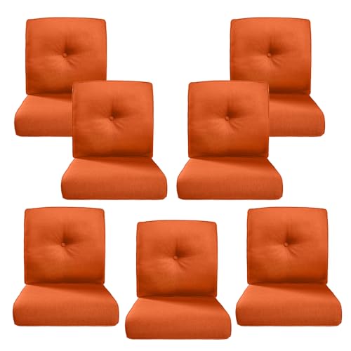 Image of Luxury 4 inch Thick Outdoor Cushion Set of 7 - 22x24 Patio Furniture Cushions with 28D High-Density Foam, Water-Resistant & Fade-Resistant Fabric, Removable Covers for Patio Furniture Sofa Couch -Orange