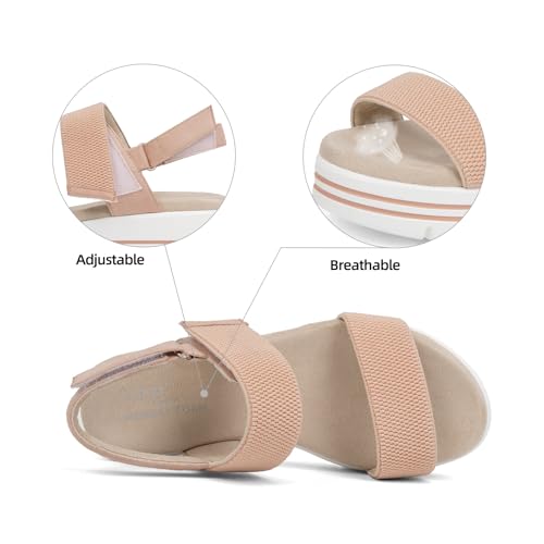 VJH confort Women's Wedge Sandals, Open Toe Ankle Strap Casual Platform Sandals(Peach Pink,8.5) by VJH confort - Used condition - Image 4