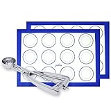 Jenaluca 2 in 1 Bundle (Medium Cookie Dough Scoop + 2 Pack Silicone Baking Mat) Non Stick Mats (16.5' x 11.6') Stainless Steel Scoop