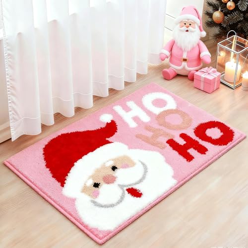 Mocsicka Pink Christmas Bathroom Rug 20 X 30 Inch Non-Slip