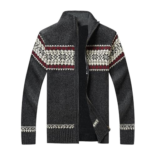 Winter Men's Cardigan Sweater Trendy Embroidery Crew Neck Coats Thermal