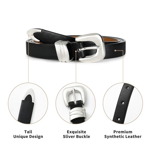 Black Belt for Women Sleek Silver Buckle Minimalist Strap for Trousers Classic Black Women’s Belt for Jeans4