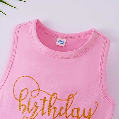 LYSMuch 1-12Y Toddler Girls Birthday Tulle Skirt Tank Top Shirt with Crown Three-Piece Clothes Set4