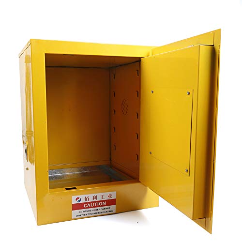 Safety Cabinet, 12 Gallon Steel Safety Storage Cabinet Adjustable Shelf Flammable Storage Cabinet 1 Door Manual Close For Flammable Liquids - Yellow (4 Gallon) #TOP2