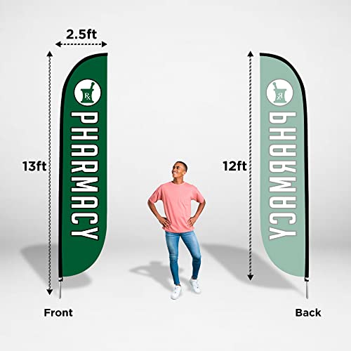 LookOurWay Feather Flag Set, 12 ft Advertising Flag with Fiberglass Poles and Ground Spike for Business Promotion, Health Care Themed (Pharmacy) - Thumbnail 4