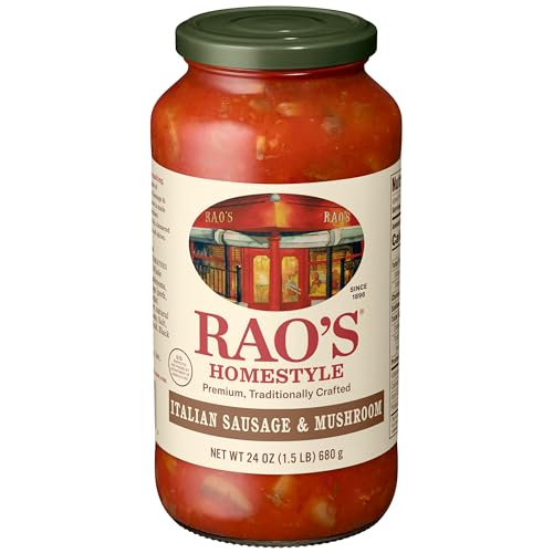 Rao's Homemade Sausage and Mushroom Sauce, 24 oz, Tomato Sauce, All Purpose, Keto Friendly Pasta Sauce, Premium Quality Tomatoes from Italy, Sausage, and Mushrooms