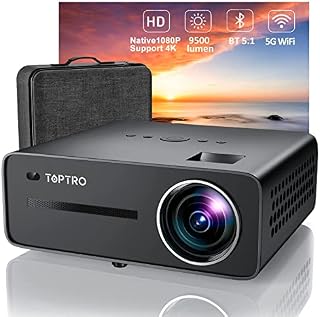 TOPTRO Projector 5G WiFi Bluetooth Projector, 9500 Lumen, Full HD Native 1080P Projector Support 4K, Projector for Home Theater Support PPT,4P/4D Keystone Correction,Zoom,300" Display