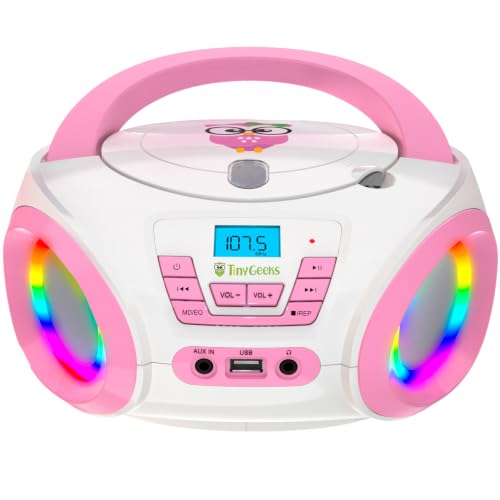 Image of TINYGEEKS Tunes Kids Boombox CD Player for Children - FM Radio - Includes Batteries - Rose Radio - CD Player with Speakers for Children and Toddlers - Rose