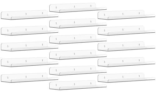 Image of Qukaka Floating Shelves for Wall Decor, 15 inch Extra Clear Wall Shelves for Bedroom, Living Room, Kitchen, Bathroom Decor, Nail Polish /Book /Decoration /Makeup /Perfume Organizer Floating Shelf-16Pack