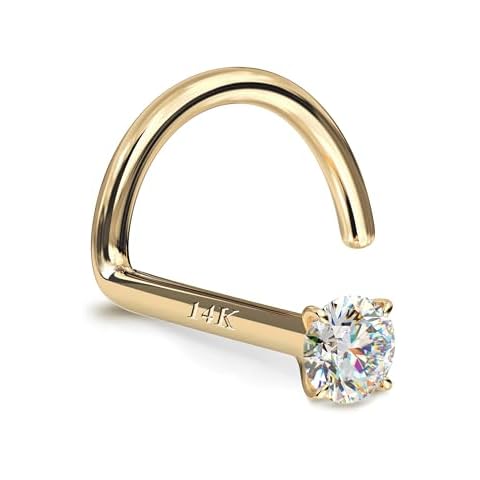 GEMQUEEN 14K Gold Nose Rings Studs : Solid Gold 20G Screw Nose Rings Simulated Diamond CZ Nose Studs Hypoallergenic Nose Piercings for Women Men 1.5mm Cover
