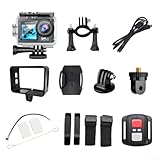 Oniissy Dual-Screen-Action-Kamera mit 5K-Video, 30 m wasserdichtes Gehäuse, WiFi-Konnektivität, externes Mikrofon, Zeitraffer und Loop-Aufnahme-Funktionen